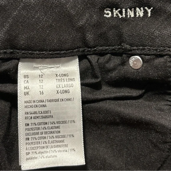 American Eagle Women's Size 12 Black 360 Super Stretch Skinny Jeans Extra Long - Picture 5 of 5